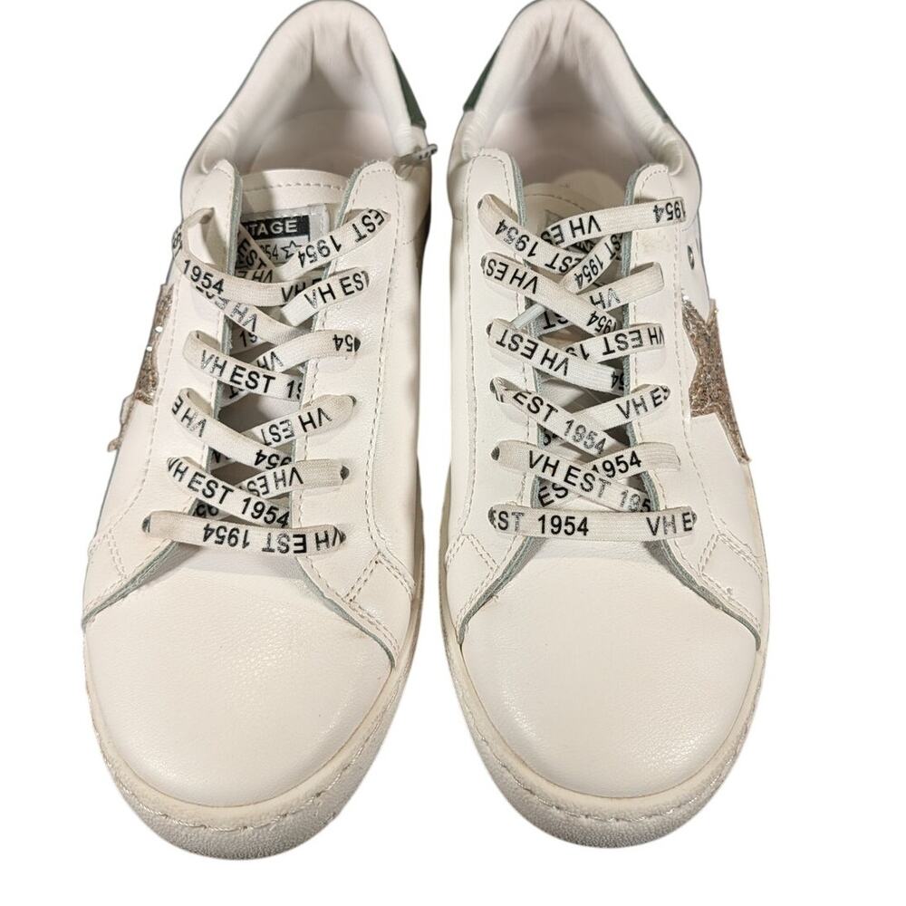 VH EST 1954 Carla White Gold Green Leather Star Sneakers Women's Size 8